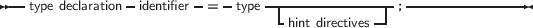 --type declaration- identifier-= -type -|--------------;---------------
-hint directives-